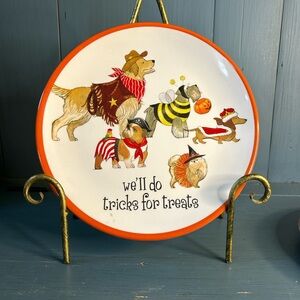 Pier 1 Imports Halloween We’ll Do Tricks For Treats Dogs In Costumes~Melamine~9”